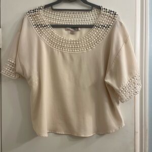 Forever 21 Cream Crochet Accent Blouse